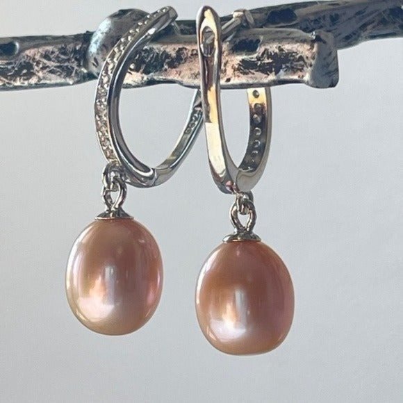 925 Sterling Silver Lavender Cultured Freshwater Drop Pearl Dangle Earrings - Picture 3 of 8